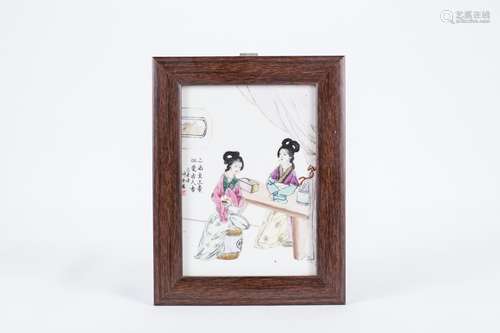 Chinese porcelain framed plaque.