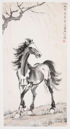 Chinese painting scroll of a horse.