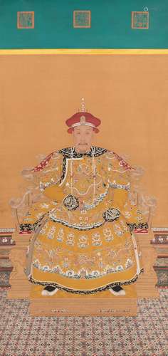 Chinese painting scroll of an emperor.