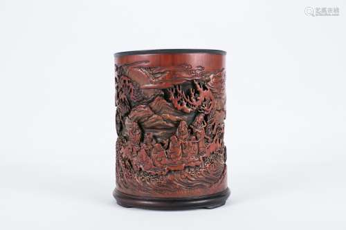 Chinese carved bamboo brush pot.