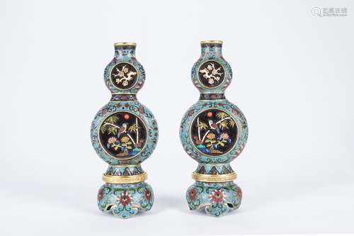 A pair of Chinese cloisonne double-gourd vases.