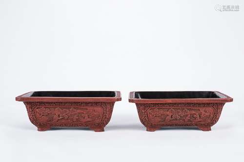 A pair of Chinese cinnabar lacquer planters.