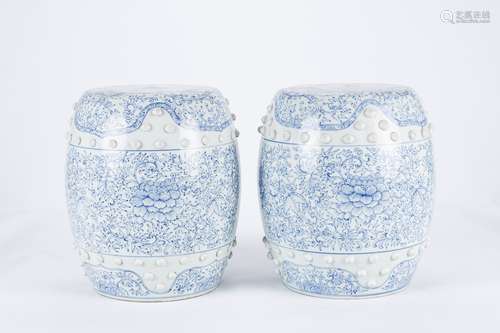 A pair of Chinese blue and white garden seats.