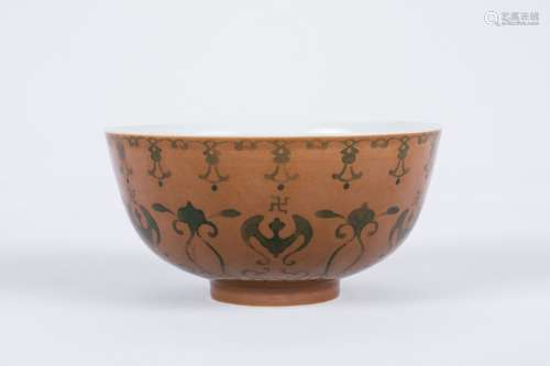 Chinese brown glaze pottery bowl, Qianlong mark.