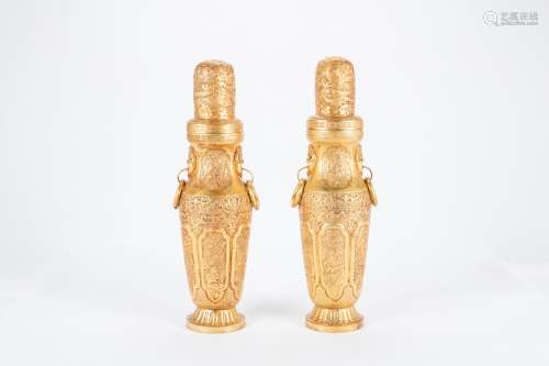 Pair of Chinese gilt silver vases