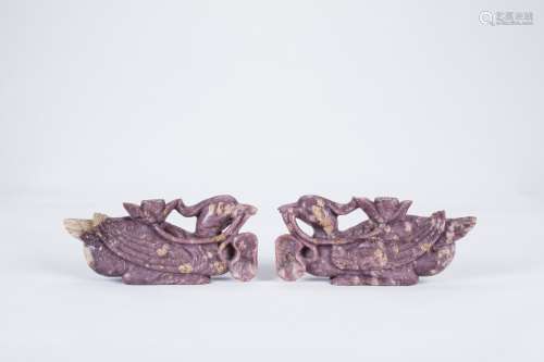 Pair of Chinese carved jade birds.