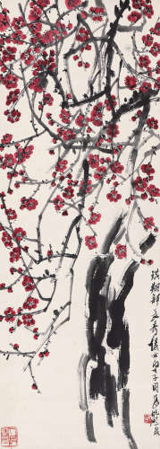 齐白石（1864～1957） 1952年作 红梅花开 立轴 设色纸本