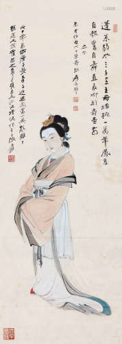 张大千（1899-1983） 仿唐寅仕女 立轴 设色纸本