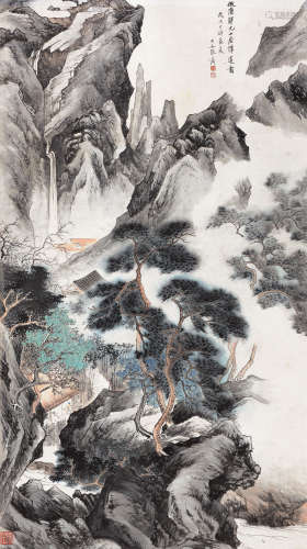 张大千（1899-1983） 1927年作 仿唐寅山居谭道图 立轴 设色纸本