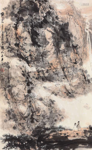 傅抱石（1904-1965） 1964年作 高士观瀑 镜心 设色纸本