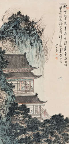 溥儒（1896-1963） 楼阁仙山 立轴 设色纸本