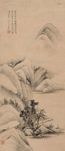 吴湖帆（1915-2075） 1926年作 拟古山水 立轴 水墨纸本