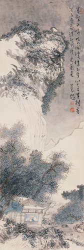 溥儒（1896-1963） 寒山楼阁 立轴 设色纸本