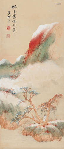 张大千（1899-1983） 雪映霞光 立轴 设色纸本