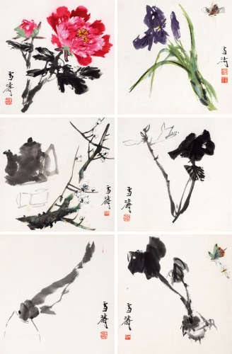 王雪涛（1903～1982） 花鸟六帧 镜心 设色纸本
