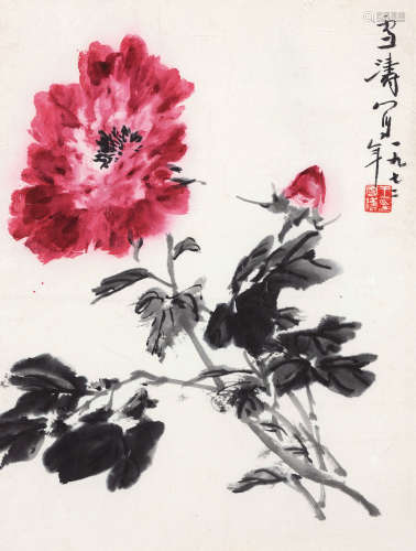 王雪涛（1903～1982） 1972年作 折枝牡丹 镜心 设色纸本