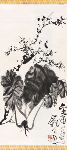 李苦禅（1899～1983） 梅花白菜 立轴 水墨纸本