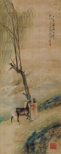 张善孖（1882～1940） 1918年作 戎马书生图 镜心 设色绢本