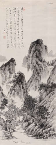 溥儒（1896～1963） 峯岫重阁舟横江 立轴 水墨纸本