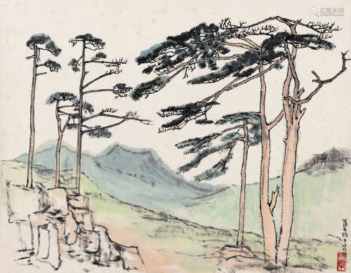李可染（1907～1989） 黄山松 镜心 设色纸本