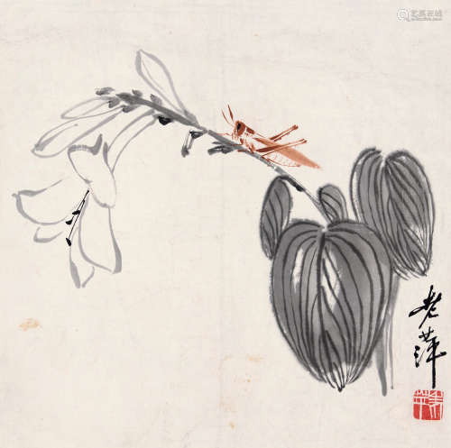 齐白石（1864～1957） 玉簪蚂蚱 立轴 设色纸本
