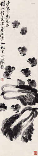 齐白石（1864～1957） 白菜雏鸡 立轴 水墨纸本