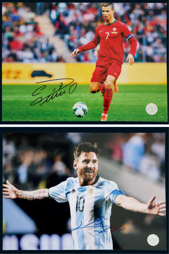 “世界足球先生”里奥·梅西（Lionel Messi）、克里斯蒂亚诺·罗纳尔多（Cristiano Ronaldo）亲笔签名照2张