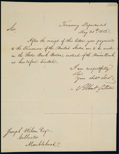 “ 纽约大学创始人”艾伯特·加勒廷（Albert Gallatin）亲笔信