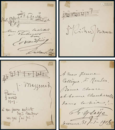 “挪威作曲家”爱德华·格里格（Edvard Grieg）、“德国作曲家”理查德.斯特劳斯（Richard Strauss）、“法国作曲家”儒勒·马斯奈 （Jules Massenet ）、“比利时小提琴家”尤金·伊萨伊 （Eugene Ysaye）手书乐谱及信件1组共4件