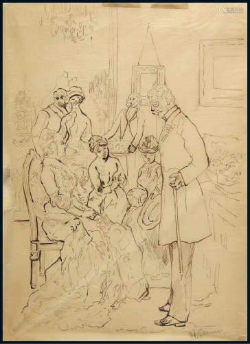 亨利·热尔韦 素描《聚会》