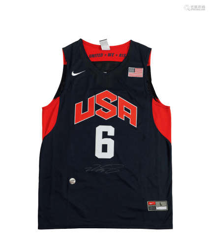 “NBA小皇帝”勒布朗·詹姆斯（LeBron James）亲笔签名美国国家队球衣
