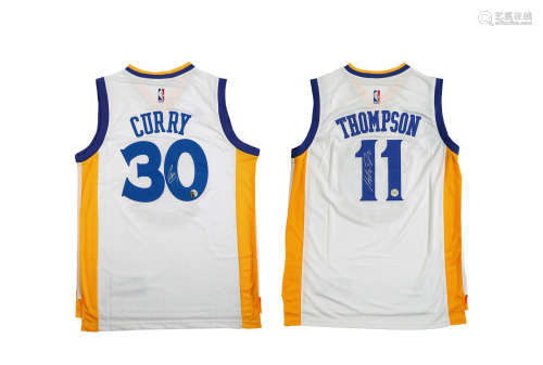 “水花兄弟” 斯蒂芬·库里（Stephen Curry）、克莱·汤普森（Klay Thompson）亲笔签名勇士队球衣1组2件