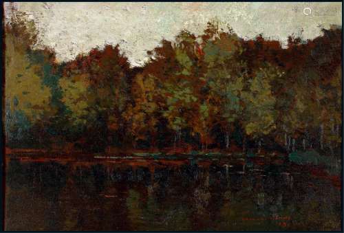 阿尔弗雷德·巴斯蒂昂 油画《湖畔》