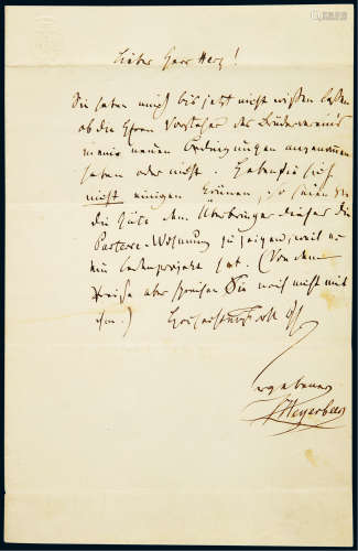 “德国著名作曲家” 贾科莫·梅耶贝尔（Giacomo Meyerbeer）致父亲家书