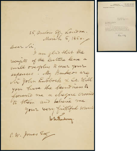 “英国著名作家”威廉·萨克雷（William Thackeray）亲笔信