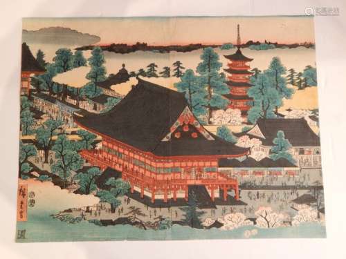 Hiroshige. Tôto Meisho, deux pages d’un triptyque,...