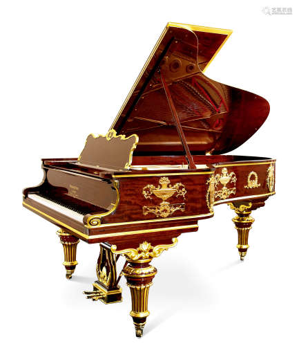 约1901年制 美国 施坦威 全球唯一 铜鎏金非洲桃花心木高浮雕三角钢琴 维多利亚款