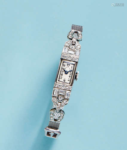 约1930年制 蒂芙尼 铂金 女款手动上弦镶钻腕表