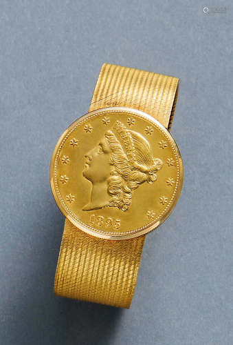 约1970年制 尊皇 18K黄金 手动上弦金币腕表 20美元金币