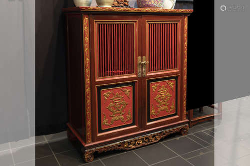 antique Chinese-colonial cupboard in partially lacquered wood