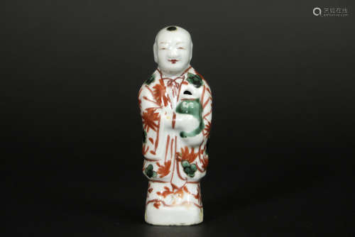 17th Cent. Chinese Kang Xi ‘laughing boy’ with polychrome Famille Verte decoration