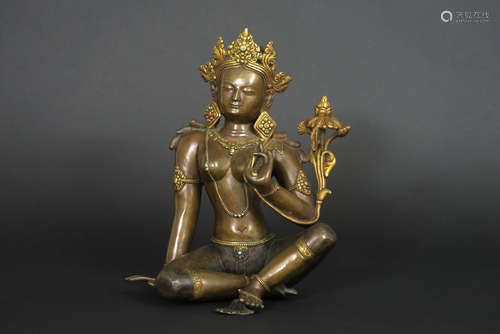 antique “Green Tara”Nepalase sculpture in solid brass