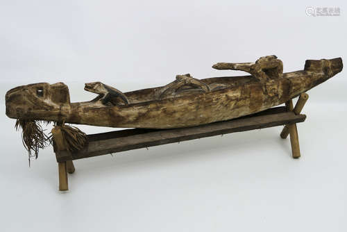 Indonesian New Guinean Asmat ‘ghost’s boat’ sculpture in wood with remains of pigments