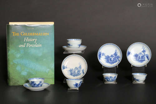 six 18th Cent. Chinese sets of cup and saucer from then “Nanking cargo” in porcelain – most of the pieces still have their auction label – will be sold with the “Gelderman” book in which they are represented