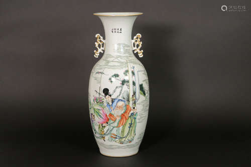 Chinese vase in porcelain with a polychrome decor with lady and Sage