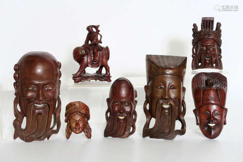 7 Chinese masks sculpted in wood