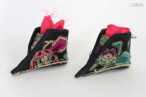 antique pair of Chinese Qing-period miniature shoes, to offer  to Quan Yin to insure a good feet binding