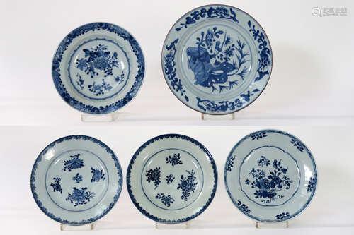 five 18th Cent. Chinese plates in porcelain