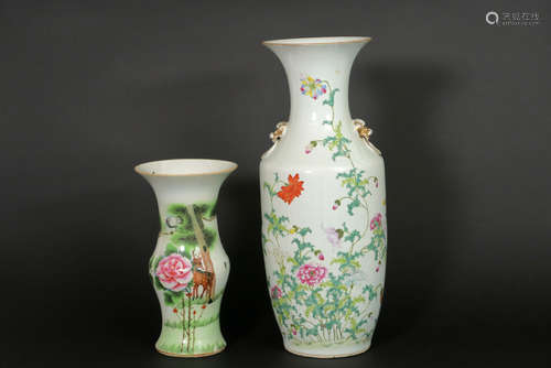 2 Chinese vases in porcelain with polychrome decor