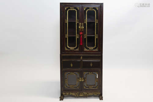 small “antique” Chinese display cabinet with finely carved feet